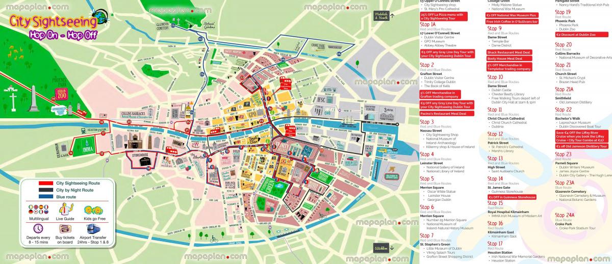 Dublino Hop on Hop off bus route map